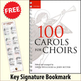 front cover of 100 Carols for Choirs Spiral Bound together with free Grand Staff bookmark