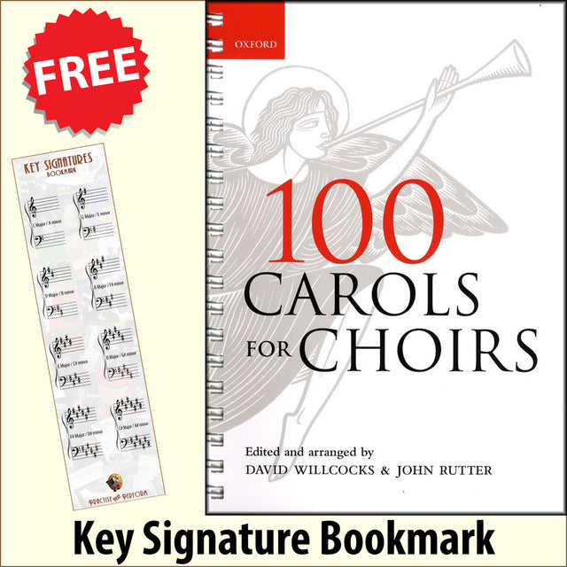 front cover of 100 Carols for Choirs Spiral Bound together with free Grand Staff bookmark