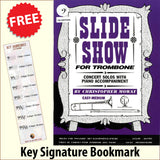 front cover of Slide Show for Trombone Bass Clef Book/CD by Christopher Mowat together with free Bass Glef bookmark