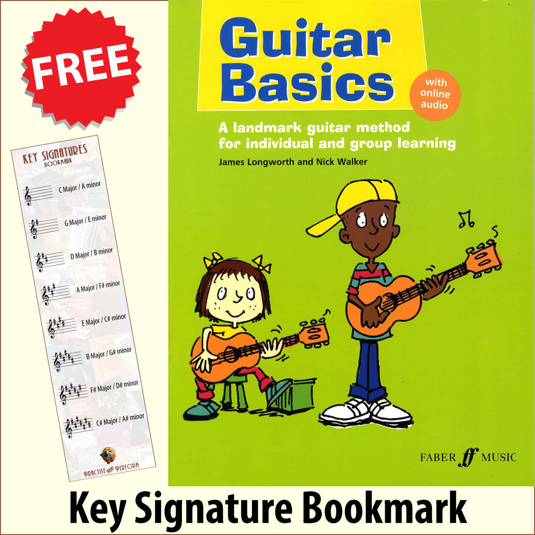 front cover of Guitar Basics together with free Treble Clef bookmark