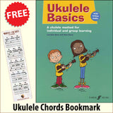 front cover of Ukulele Basics together with free Ukulele Chords bookmark