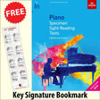 front cover of ABRSM Piano Specimen Sight-Reading Tests Initial Grade together with free Piano Clef bookmark