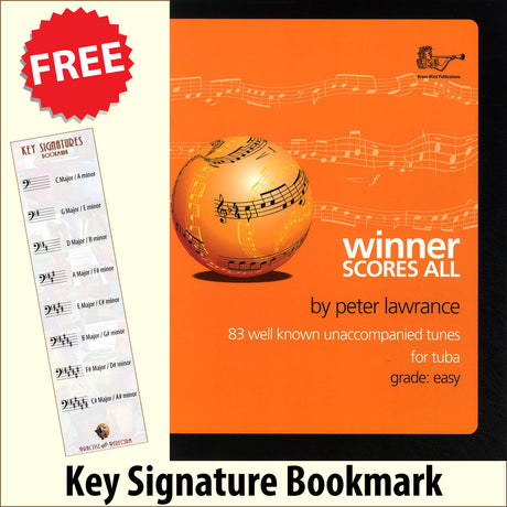 front cover of Winner Scores All for Tuba Bass Clef Book Only together with free Bass Glef bookmark