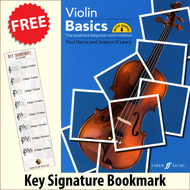 front cover of Violin Basics together with free Treble Clef bookmark