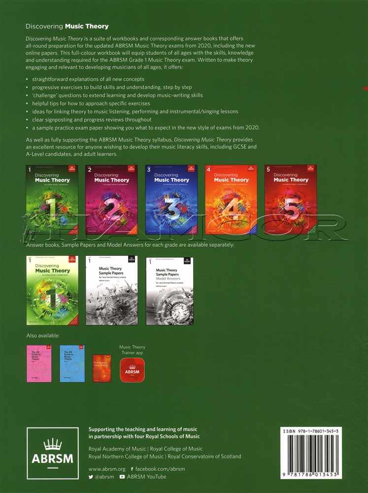 back cover of ABRSM Discovering Music Theory Grade 1 Workbook