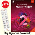 front cover of ABRSM Discovering Music Theory Grade 2 Workbook together with free Grand Staff bookmark