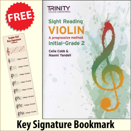 front cover of Trinity College London Violin Sight Reading Initial-Grade 2 together with free Treble Clef bookmark