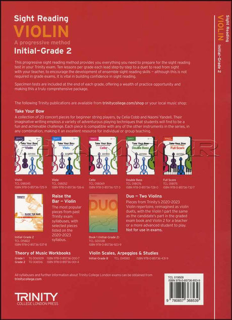 back cover of Trinity College London Violin Sight Reading Initial-Grade 2