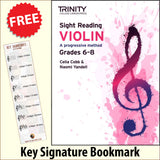 front cover of Trinity College London Violin Sight Reading Grade 6-8 together with free Treble Clef bookmark