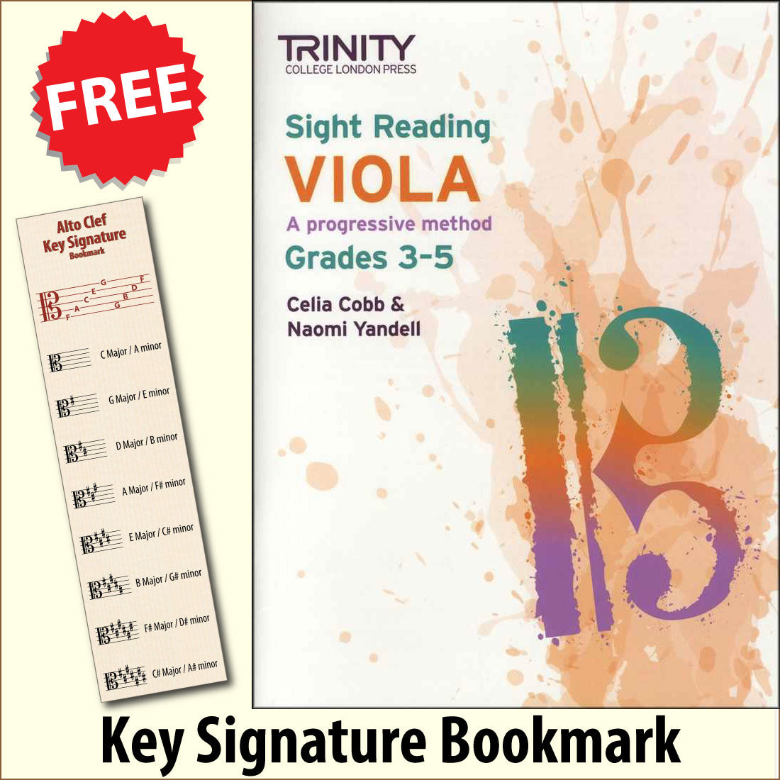 front cover of Trinity College London Viola Sight Reading Grades 3-5 together with free Alto Clef bookmark