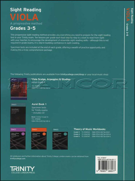 back cover of Trinity College London Viola Sight Reading Grades 3-5