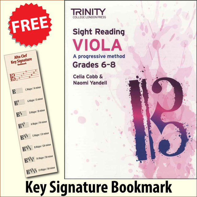 front cover of Trinity College London Viola Sight Reading Grades 6-8 together with free Alto Clef bookmark