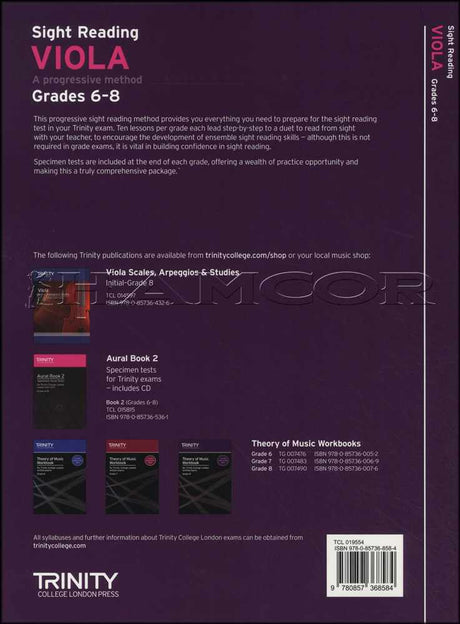 back cover of Trinity College London Viola Sight Reading Grades 6-8