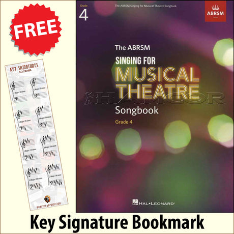 front cover of The ABRSM Singing for Musical Theatre Songbook Grade 4 together with free Grand Staff bookmark