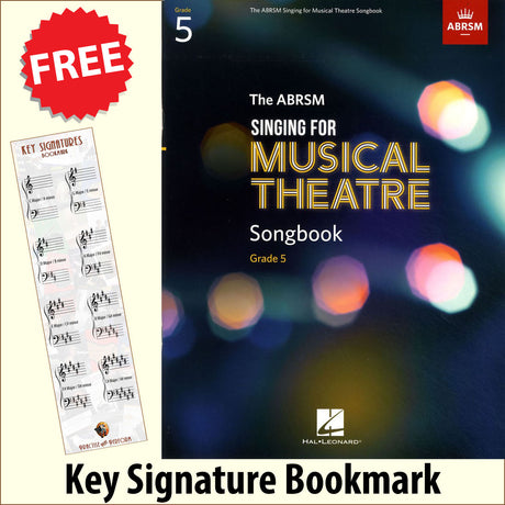 front cover of The ABRSM Singing for Musical Theatre Songbook Grade 5 together with free Grand Staff bookmark