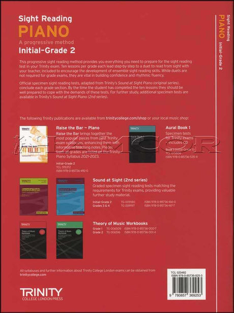 back cover of Trinity College London Sight Reading Piano Initial-Grade 2