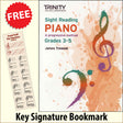 front cover of Trinity College London Sight Reading Piano Grades 3-5 together with free Piano Clef bookmark