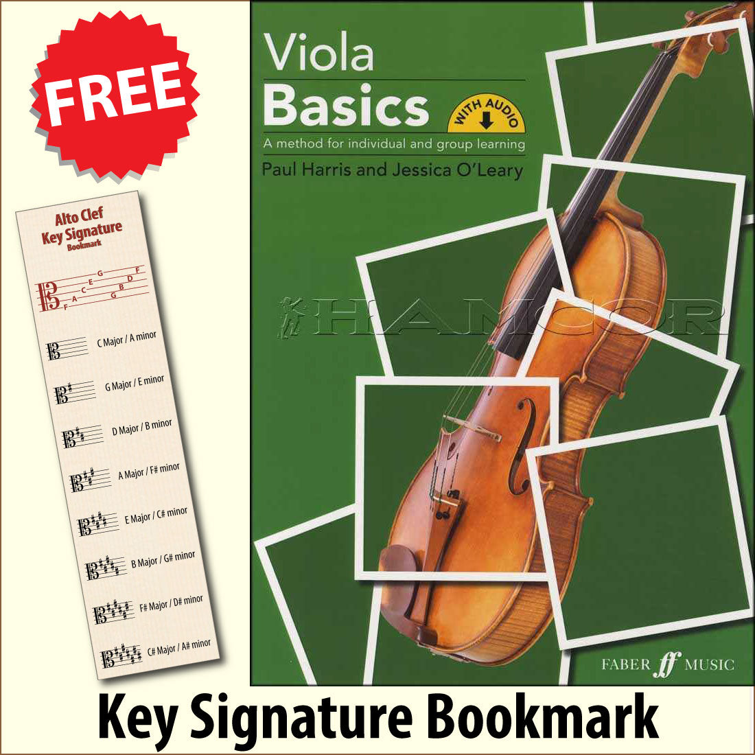 front cover of Viola Basics together with free Alto Clef bookmark