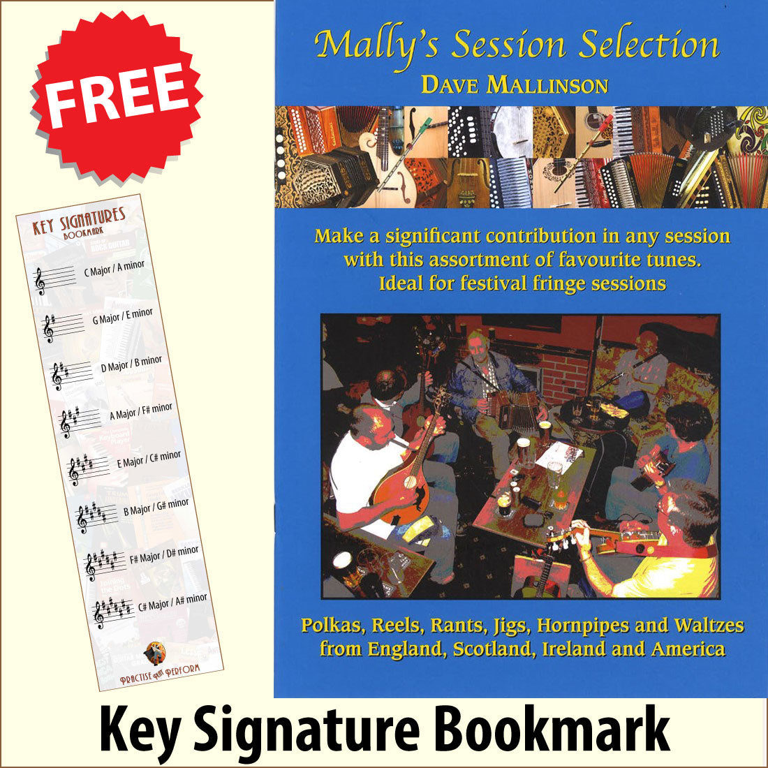 front cover of Mally's Session Selection together with free Treble Clef bookmark