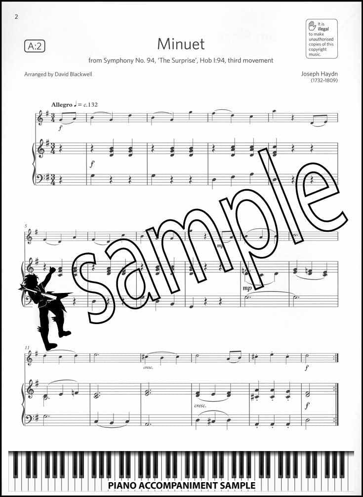 piano accompaniment sample page from ABRSM Flute Exam Pack Grade 1 from 2022