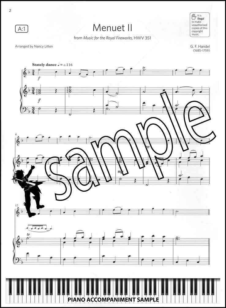 piano accompaniment sample page from ABRSM Flute Exam Pack Grade 2 from 2022