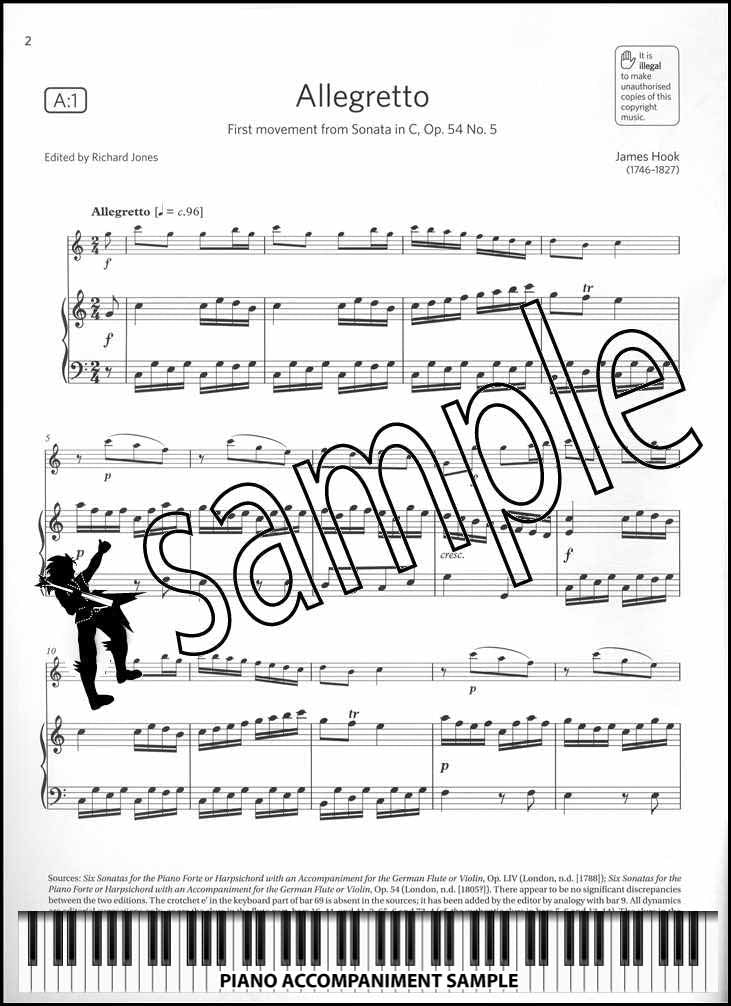 piano accompaniment sample page from ABRSM Flute Exam Pack Grade 4 from 2022