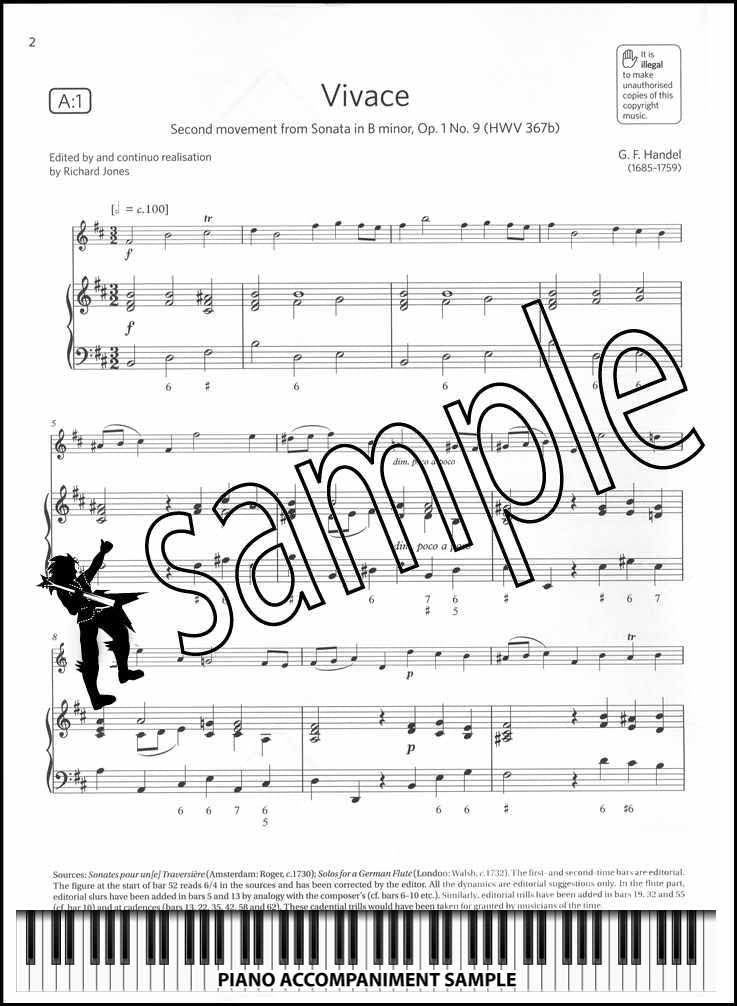 piano accompaniment sample page from ABRSM Flute Exam Pack Grade 5 from 2022