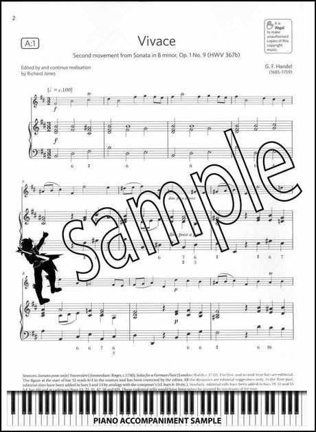 piano accompaniment sample page from ABRSM Flute Exam Pack Grade 5 from 2022