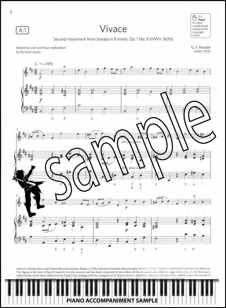 piano accompaniment sample page from ABRSM Flute Exam Pieces Grade 5 from 2022