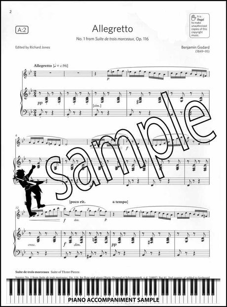 piano accompaniment sample page from ABRSM Flute Exam Pieces Grade 6 from 2022