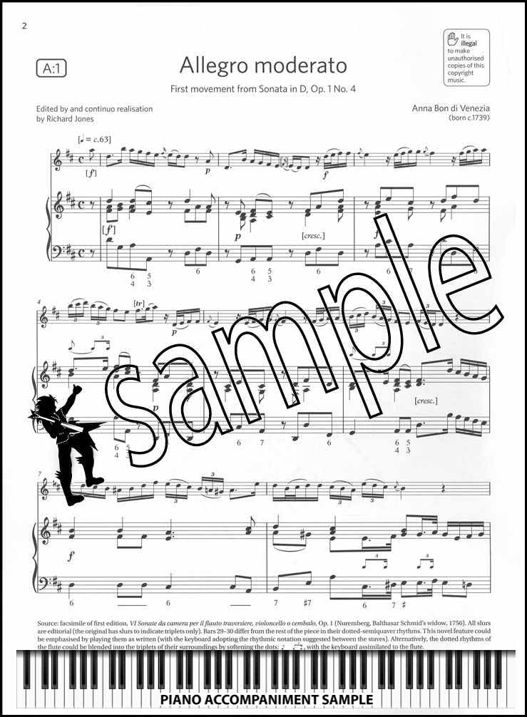 piano accompaniment sample page from ABRSM Flute Exam Pieces Grade 7 from 2022