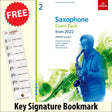 front cover of ABRSM Saxophone Exam Pack Grade 2 from 2022 together with free Treble Clef bookmark