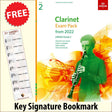 front cover of ABRSM Clarinet Exam Pack Grade 2 from 2022 together with free Treble Clef bookmark