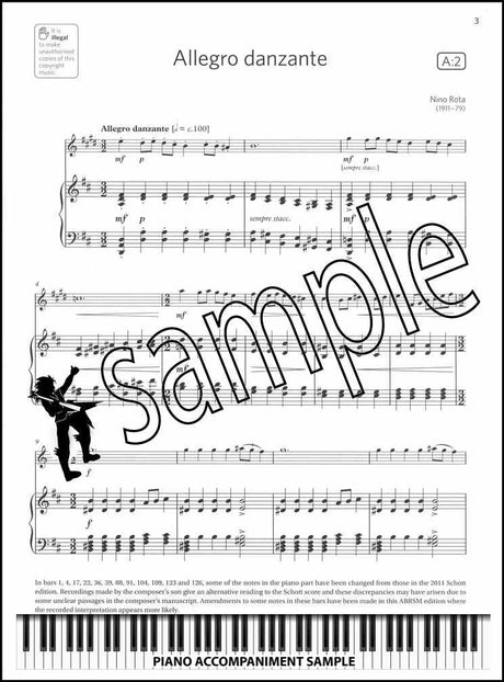 piano accompaniment sample page from ABRSM Clarinet Exam Pieces Grade 6 from 2022