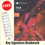 front cover of London College of Music Violin Handbook Step 2 from 2021 together with free Treble Clef bookmark