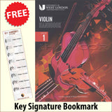 front cover of London College of Music Violin Handbook Grade 1 from 2021 together with free Treble Clef bookmark