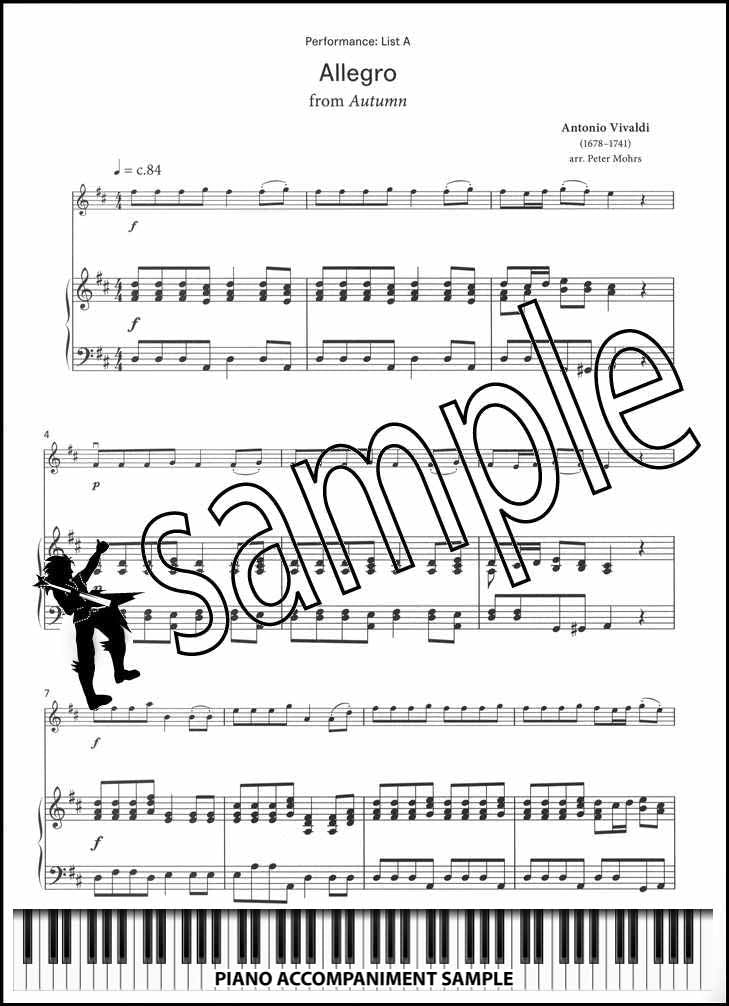 piano accompaniment sample page from London College of Music Violin Handbook Grade 2 from 2021