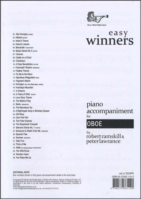 front cover of Easy Winners Piano Accompaniment for Oboe