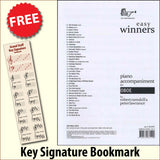 front cover of Easy Winners Piano Accompaniment for Oboe together with free Grand Staff bookmark