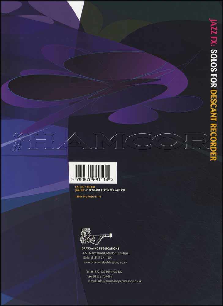 back cover of JazzFX Solos for Descant Recorder Book/CD by Dave Gale