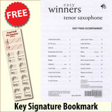 front cover of Easy Winners Piano Accompaniment for Tenor Saxophone together with free Grand Staff bookmark