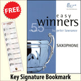 front cover of Easy Winners for Saxophone together with free Treble Clef bookmark