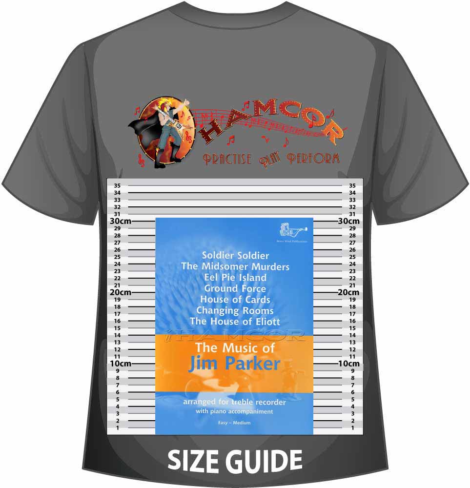 front cover of The Music of Jim Parker for Treble Recorder on a size guide