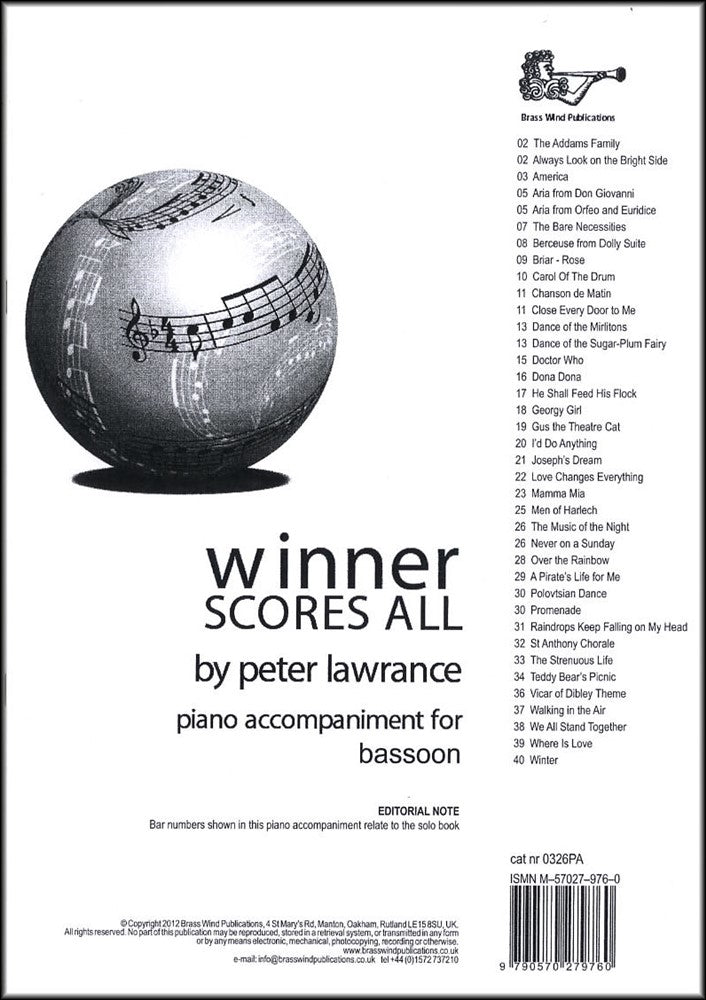 front cover of Winner Scores All Piano Accompaniment for Bassoon