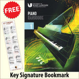 front cover of London College of Music Piano Handbook Step 1 from 2021 together with free Piano Clef bookmark