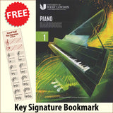 front cover of London College of Music Piano Handbook Grade 1 from 2021 together with free Piano Clef bookmark