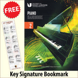 front cover of London College of Music Piano Handbook Grade 2 from 2021 together with free Piano Clef bookmark