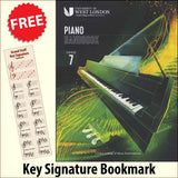 front cover of London College of Music Piano Handbook Grade 7 from 2021 together with free Piano Clef bookmark