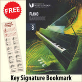 front cover of London College of Music Piano Handbook Grade 8 from 2021 together with free Piano Clef bookmark