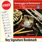 front cover of Standard of Excellence Eb Horn Book 1 together with free Treble Clef bookmark